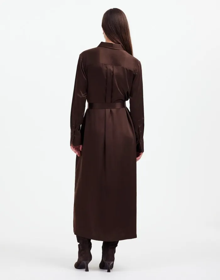 Dresses Women Madewell Silk Belted Midi Shirtdress Dark Carob