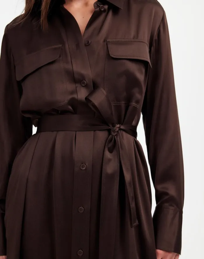 Dresses Women Madewell Silk Belted Midi Shirtdress Dark Carob