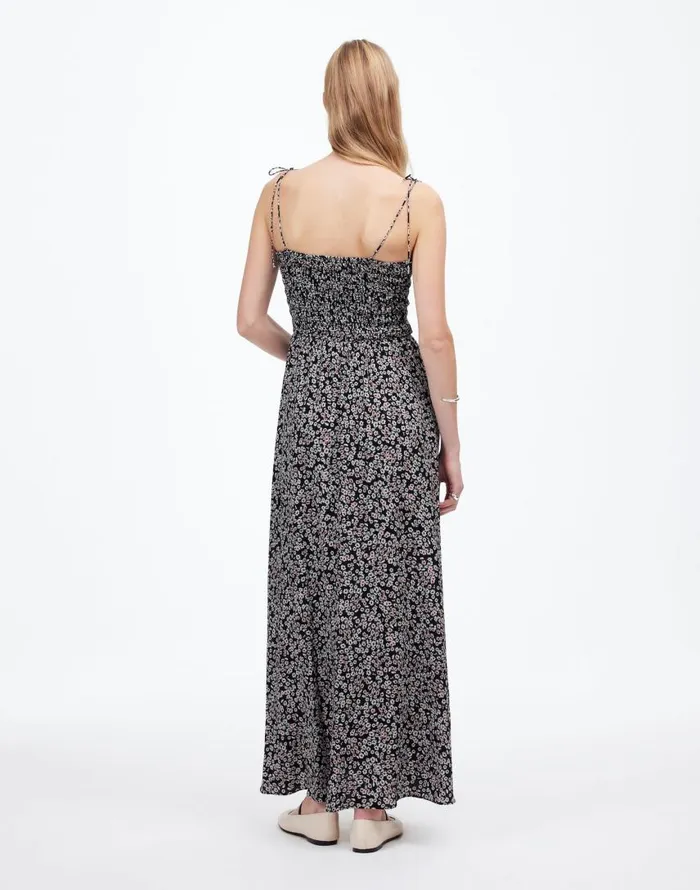 Dresses Women Madewell Smocked TieStrap Midi Dress In Floral Daisy Black Ground