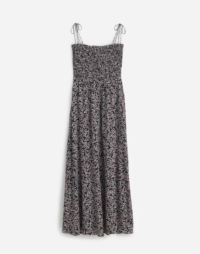 Dresses Women Madewell Smocked TieStrap Midi Dress In Floral Daisy Black Ground