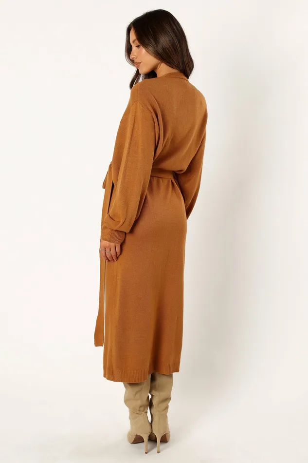 Dresses Women Nova Wrap Knit Midi Dress Camel Petal and Pup