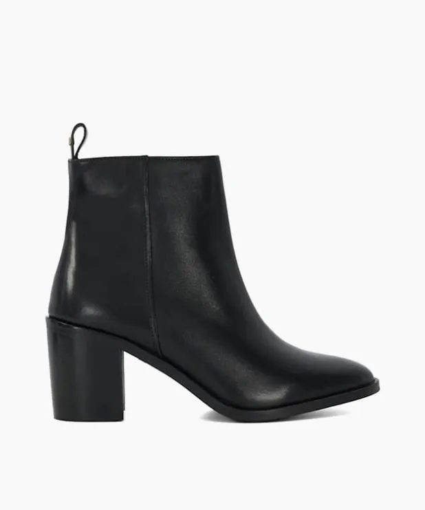 Dune London Ankle Boots Women Almond Toe Block Heel Western Boots Black