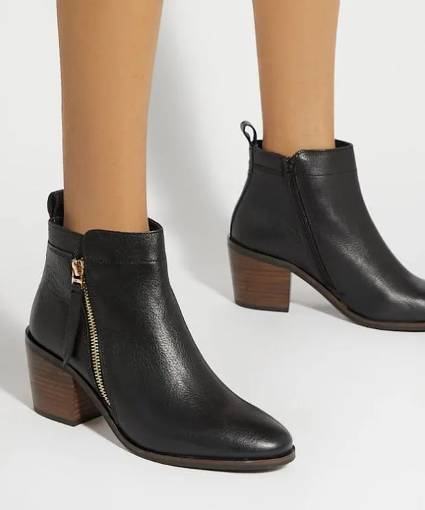 Dune London Ankle Boots Women Block Heel Side Zip Boots Black