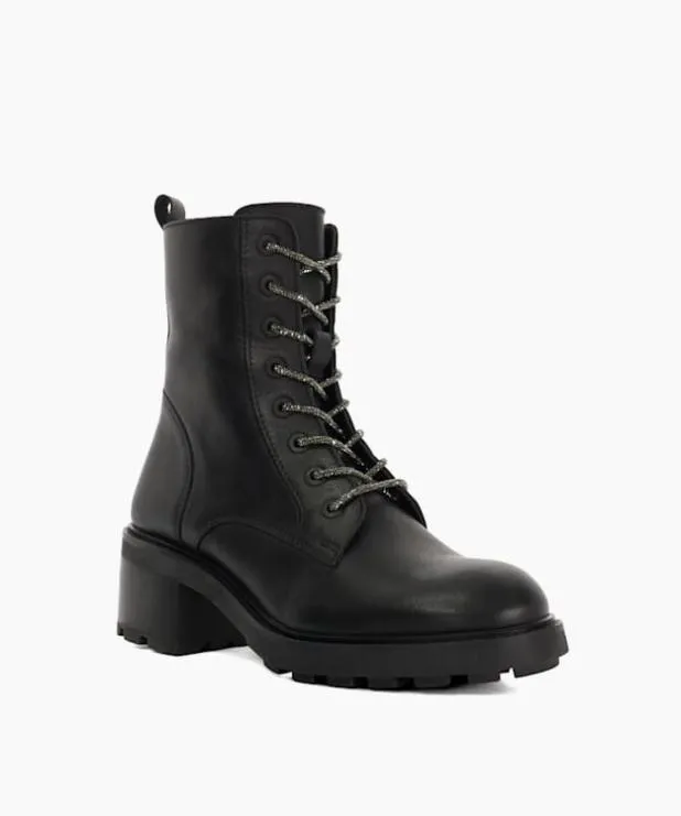 Dune London Ankle Boots Women Chunky Glitter Lace Up Biker Boots Black