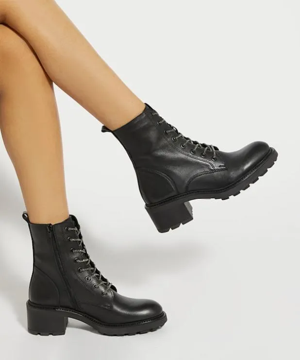 Dune London Ankle Boots Women Chunky Glitter Lace Up Biker Boots Black