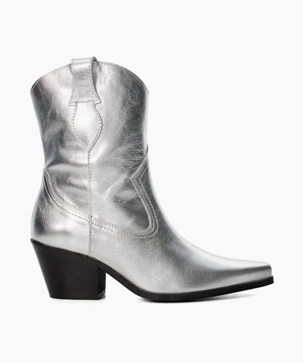 Dune London Ankle Boots Women Metallic Leather Western Boots Metallic
