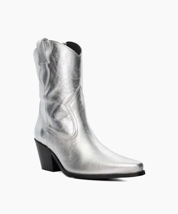 Dune London Ankle Boots Women Metallic Leather Western Boots Metallic