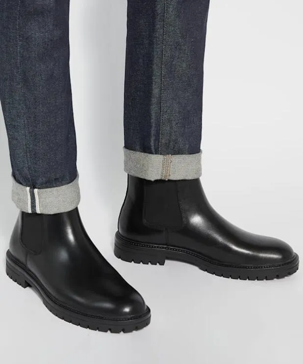 Dune London Black Boots Men Chunky Round Toe Boots Black