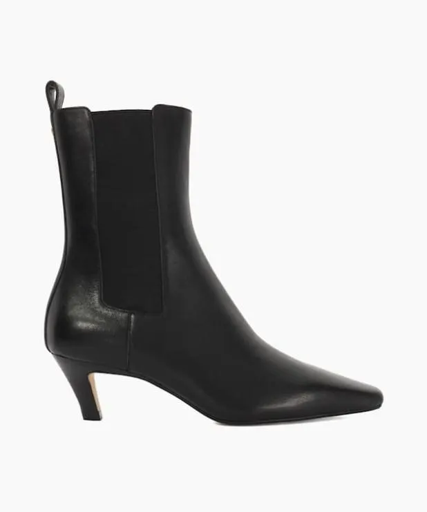 Dune London Black Boots Women Chiselled Toe Kitten Heel Chelsea Ankle Boots Black