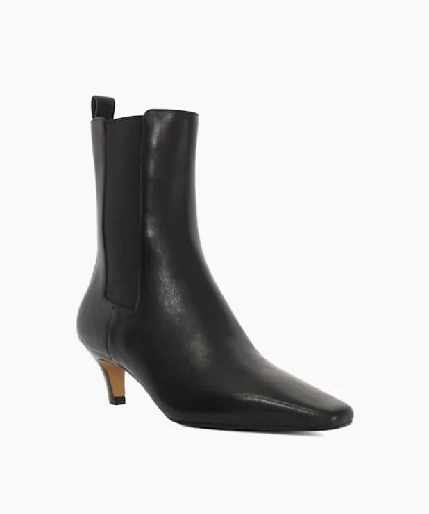 Dune London Black Boots Women Chiselled Toe Kitten Heel Chelsea Ankle Boots Black
