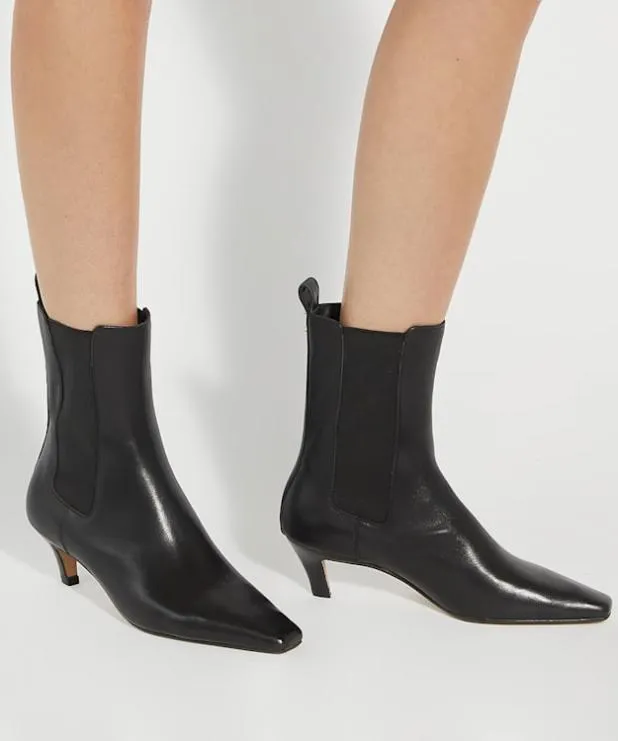 Dune London Black Boots Women Chiselled Toe Kitten Heel Chelsea Ankle Boots Black