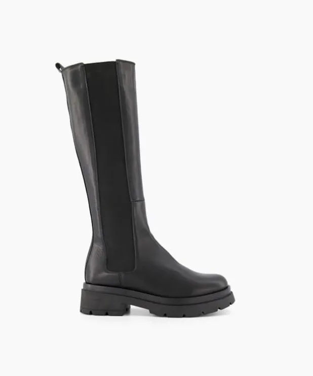 Dune London Black Boots Women ChunkySole Leather KneeHigh Boots Black