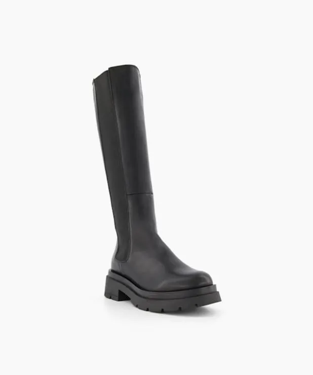 Dune London Black Boots Women ChunkySole Leather KneeHigh Boots Black