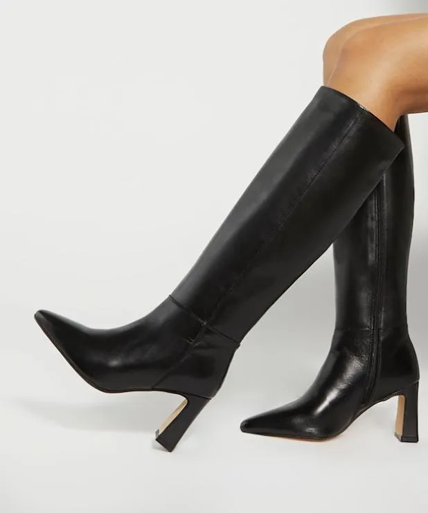 Dune London Black Boots Women Knee High Heel Boots Black