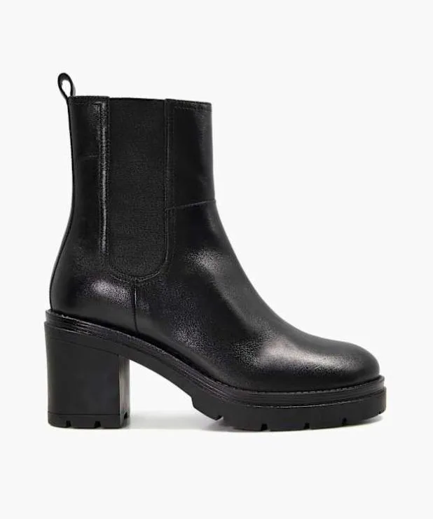 Dune London Black Boots Women Leather BlockHeeled Ankle Boots Black