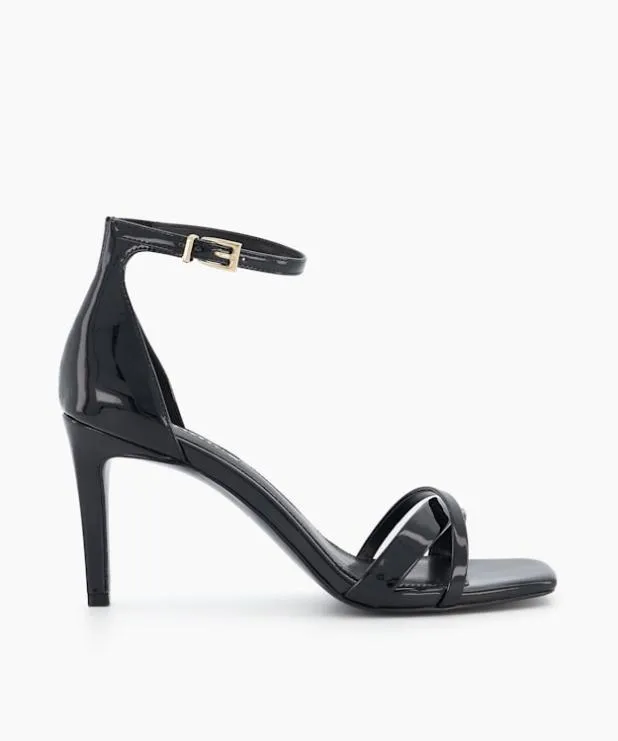 Dune London Black Sandals Women Patent Strappy Heeled Sandals Black