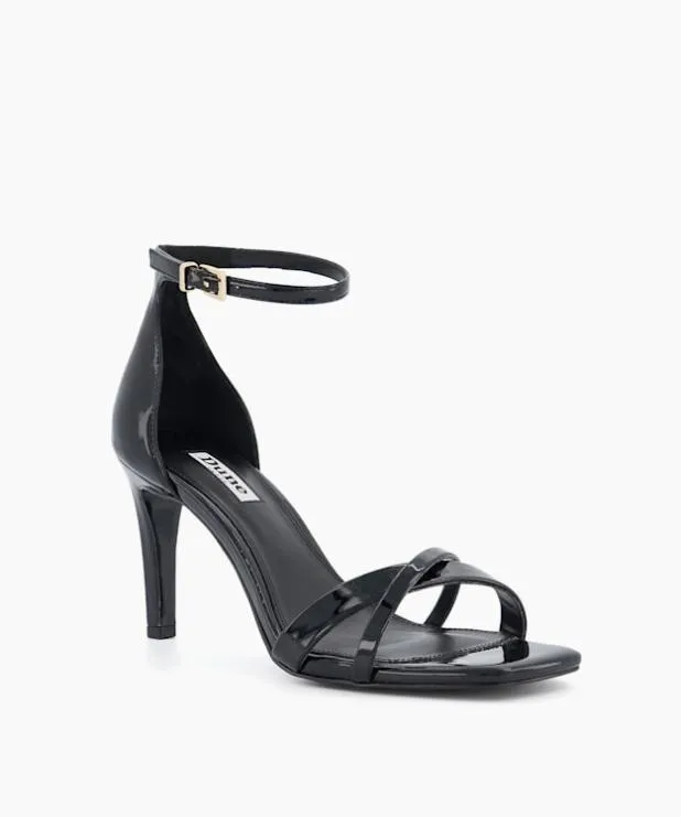 Dune London Black Sandals Women Patent Strappy Heeled Sandals Black