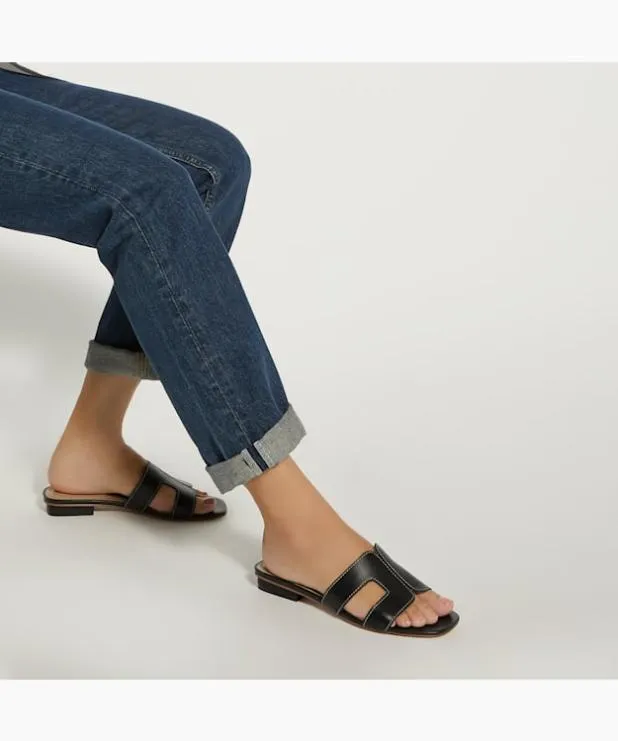 Dune London Black Sandals Women Smart Slider Sandals Black Leather