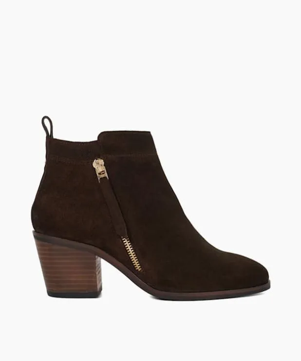 Dune London Brown Boots Women Block Heel Side Zip Boots Brown