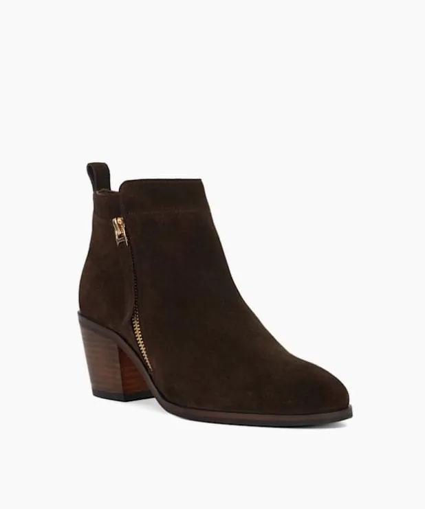 Dune London Brown Boots Women Block Heel Side Zip Boots Brown