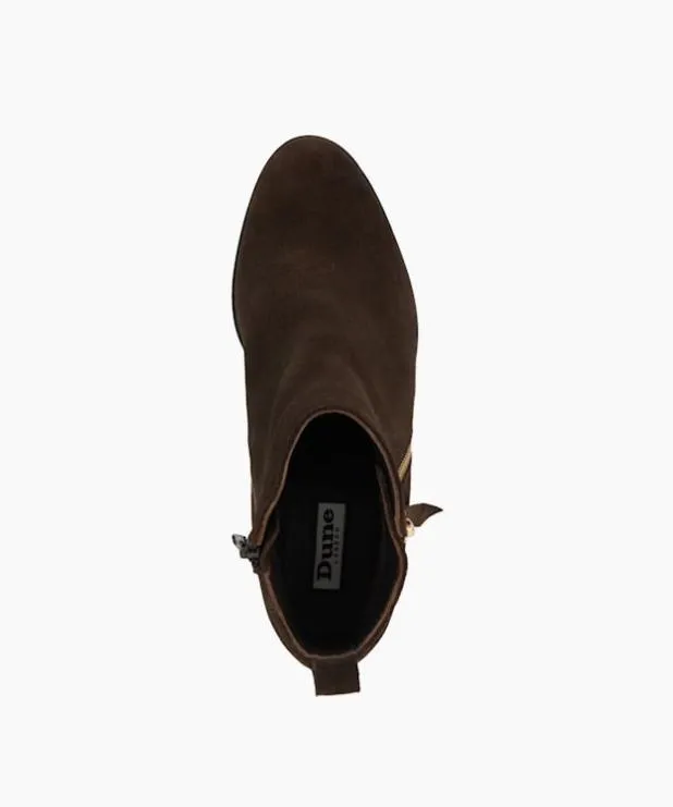 Dune London Brown Boots Women Block Heel Side Zip Boots Brown