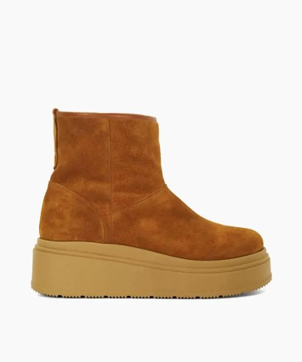 Dune London Brown Boots Women Faux Shearling Lined Platform Boots Brown