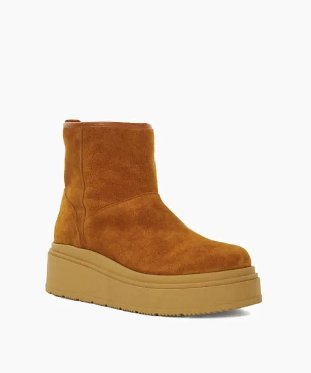 Dune London Brown Boots Women Faux Shearling Lined Platform Boots Brown
