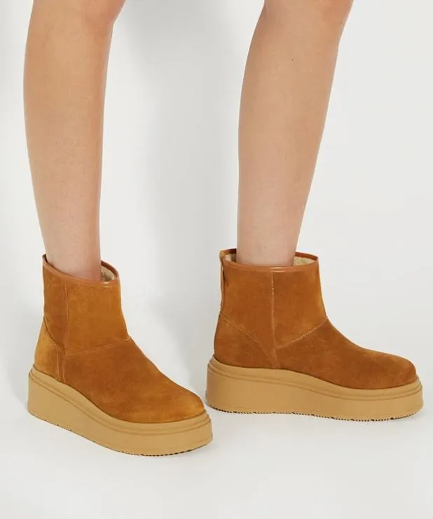 Dune London Brown Boots Women Faux Shearling Lined Platform Boots Brown