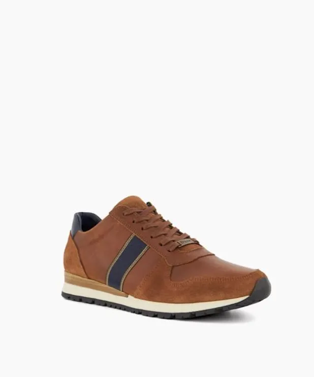 Dune London Brown Shoes Men StripeDetail Leather Trainers Brown