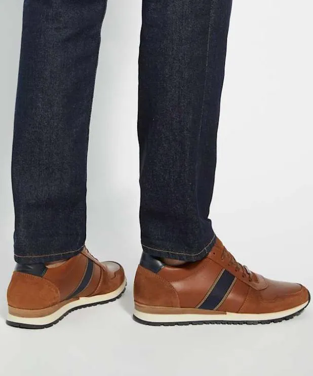 Dune London Brown Shoes Men StripeDetail Leather Trainers Brown