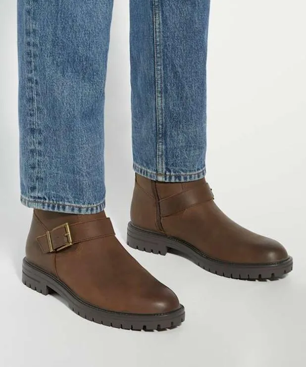 Dune London Casual Boots Men Chunky Buckle Biker Boots Brown