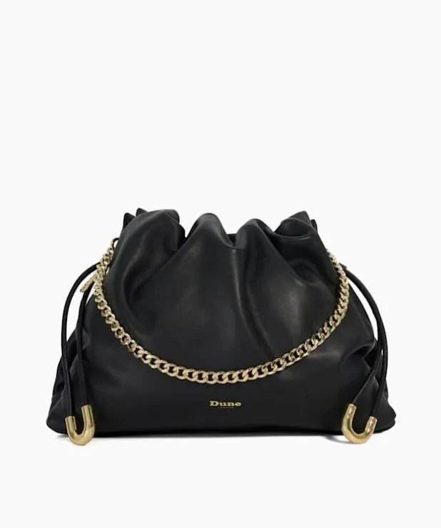 Dune London Crossbody Bags Women Leather Drawstring Bag Black Leather