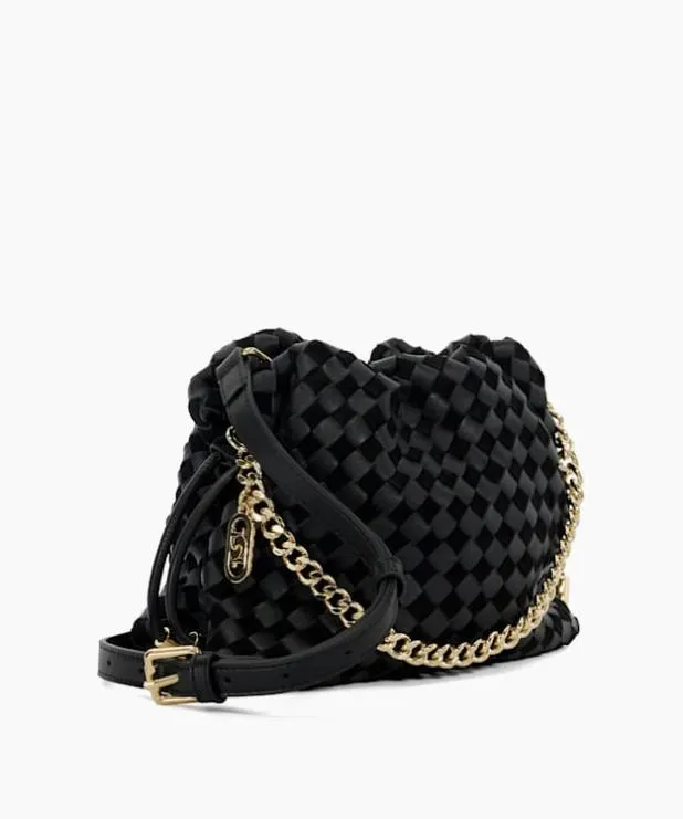 Dune London Crossbody Bags Women Small Drawstring Woven Leather Bag Black