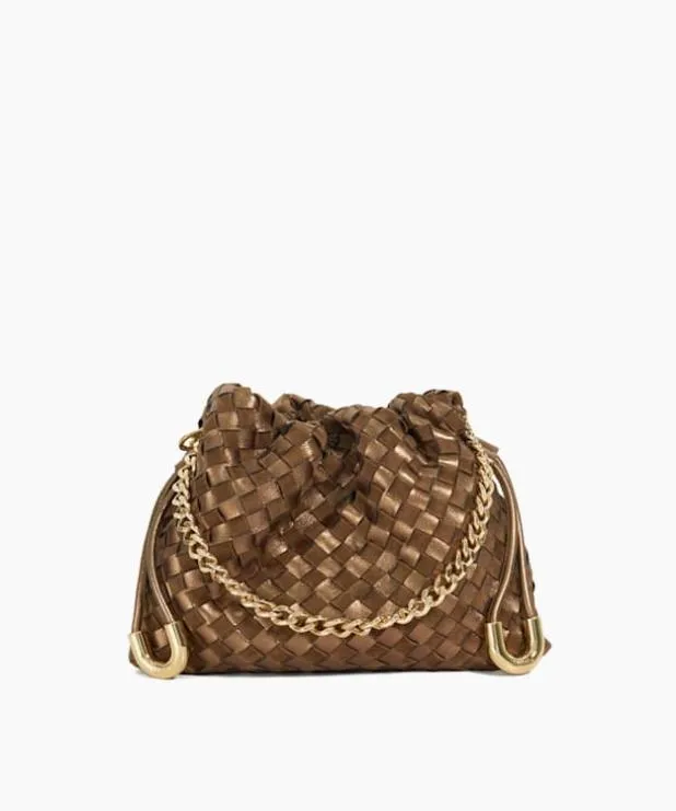 Dune London Crossbody Bags Women Small Drawstring Woven Leather Bag Metallic