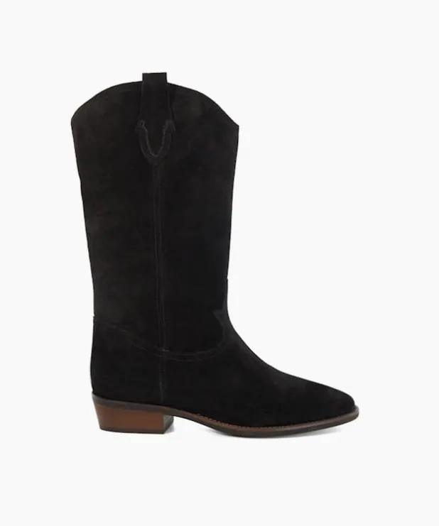 Dune London Flat Boots Women Low Block Heel Cowboy Boots Black