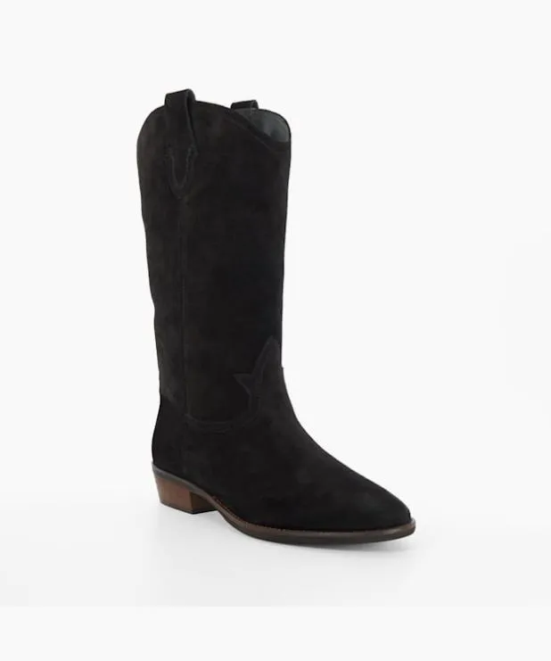 Dune London Flat Boots Women Low Block Heel Cowboy Boots Black