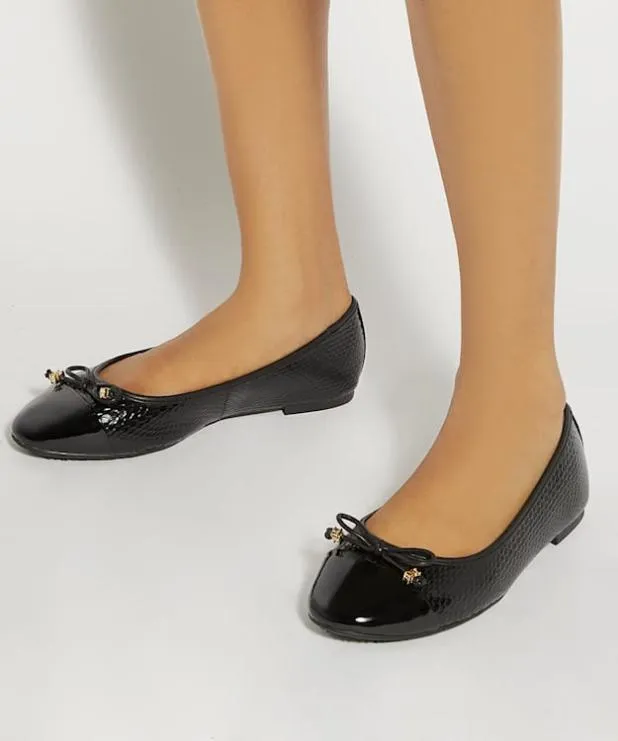 Dune London Flat Shoes Women Wide Fit CharmDetail Ballet Shoes Black Synthetic