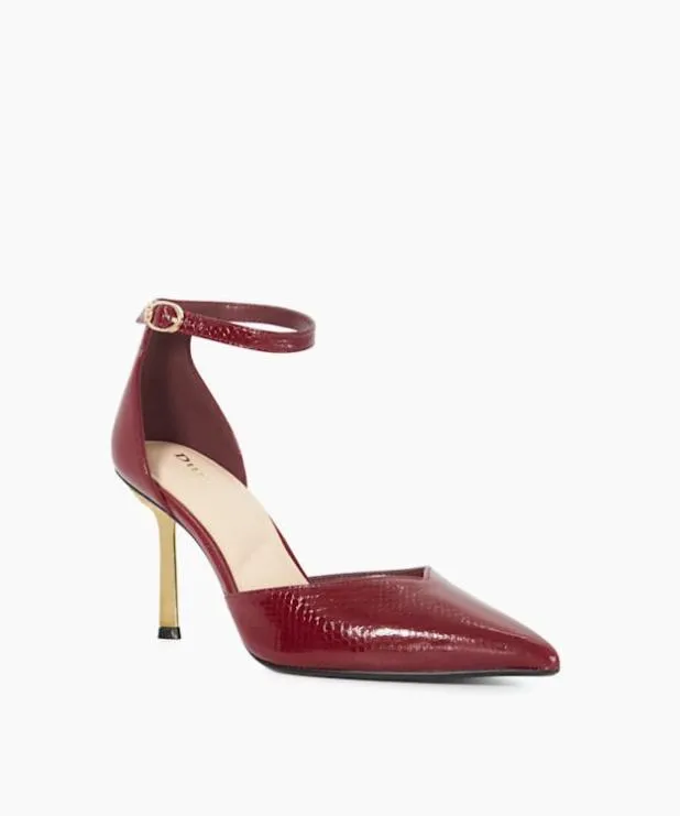 Dune London Heels Women Ankle Strap Emerald Heel Court Shoes Red