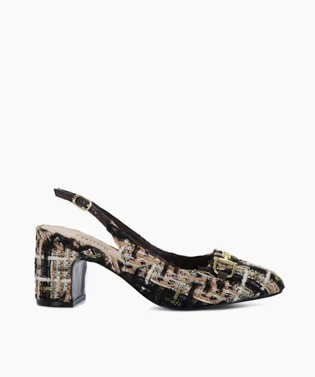 Dune London Heels Women Brand Snaffle BlockHeeled Slingback Courts Brown