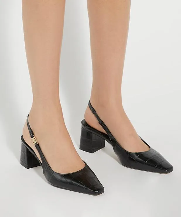 Dune London Heels Women Chisel Toe Block Heel Slingback Court Shoes Black
