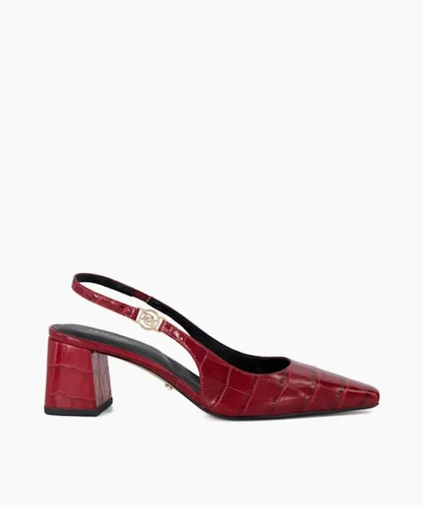 Dune London Heels Women Chisel Toe Block Heel Slingback Court Shoes Red