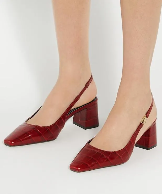 Dune London Heels Women Chisel Toe Block Heel Slingback Court Shoes Red
