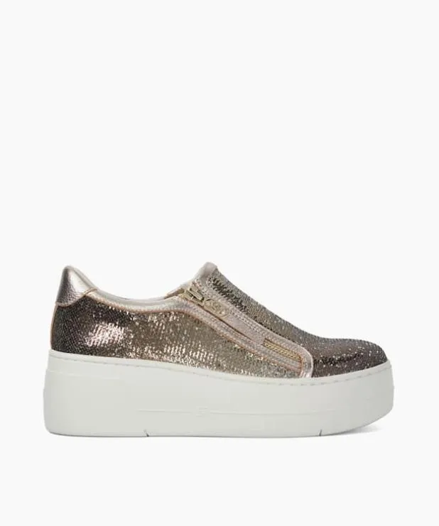Dune London Trainers Women Sequin Side Zip Chunky Flatform Trainers Metallic