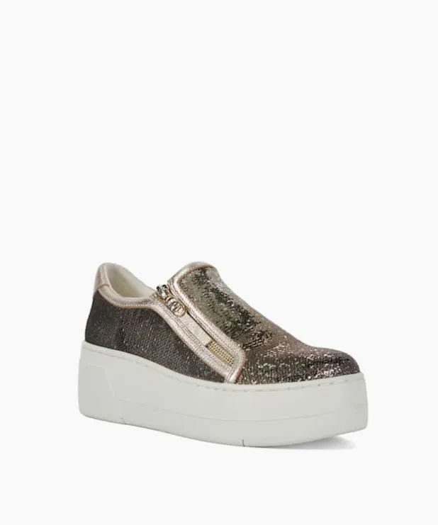 Dune London Trainers Women Sequin Side Zip Chunky Flatform Trainers Metallic