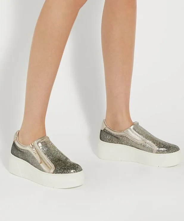 Dune London Trainers Women Sequin Side Zip Chunky Flatform Trainers Metallic