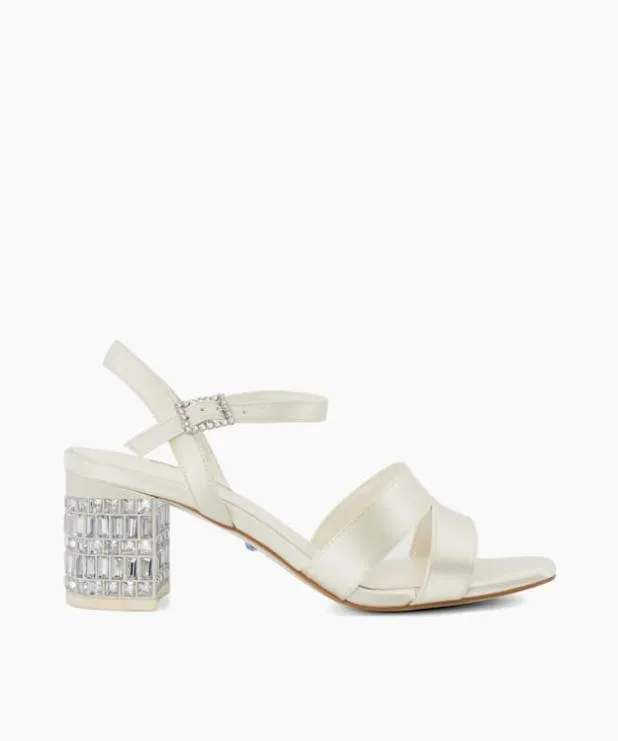 Dune London White Sandals Women Jewel Embellished Block Wedding Heels White