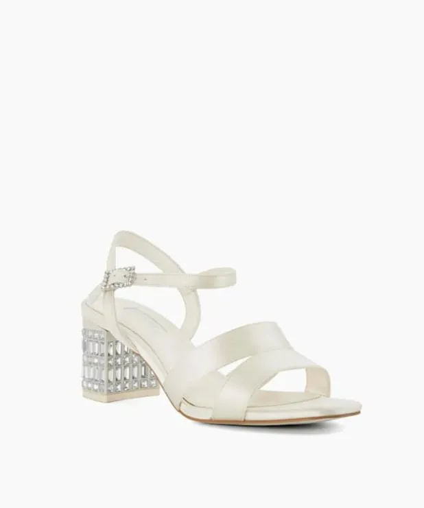Dune London White Sandals Women Jewel Embellished Block Wedding Heels White