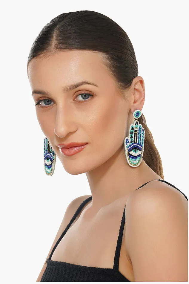 Earrings Women America and Beyond Hamsa Evil Eye Beaded Earrings
