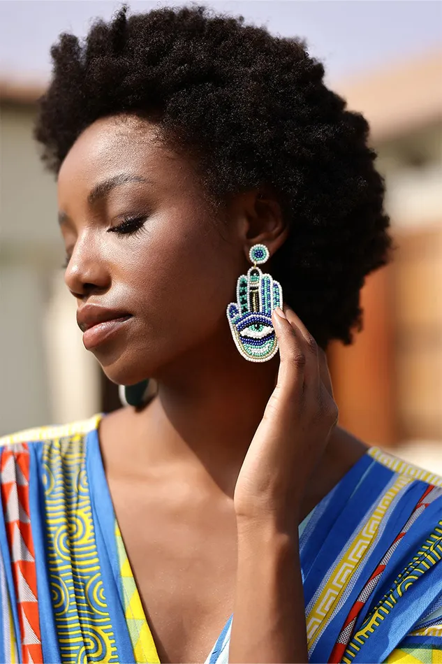 Earrings Women America and Beyond Hamsa Evil Eye Beaded Earrings