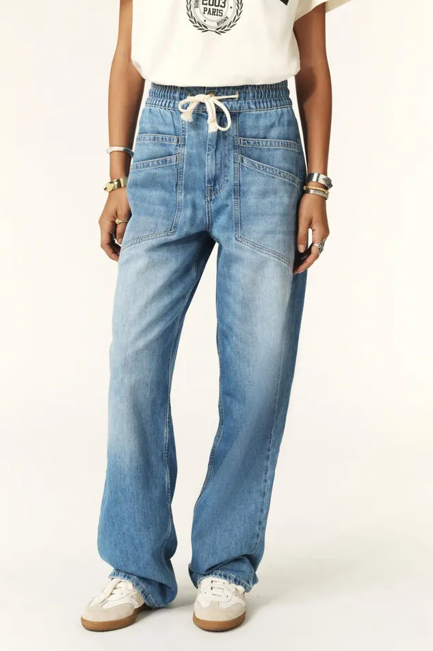 Elastic Waist Jeans Mima Blue Women Baandsh Pants and Jeans